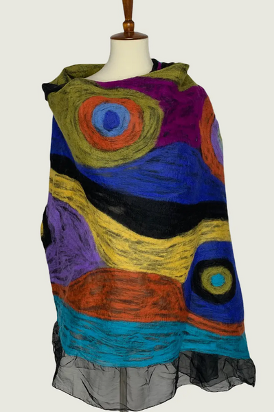 Blue Multi Color Abstract Print Wrap Scarf Shawl