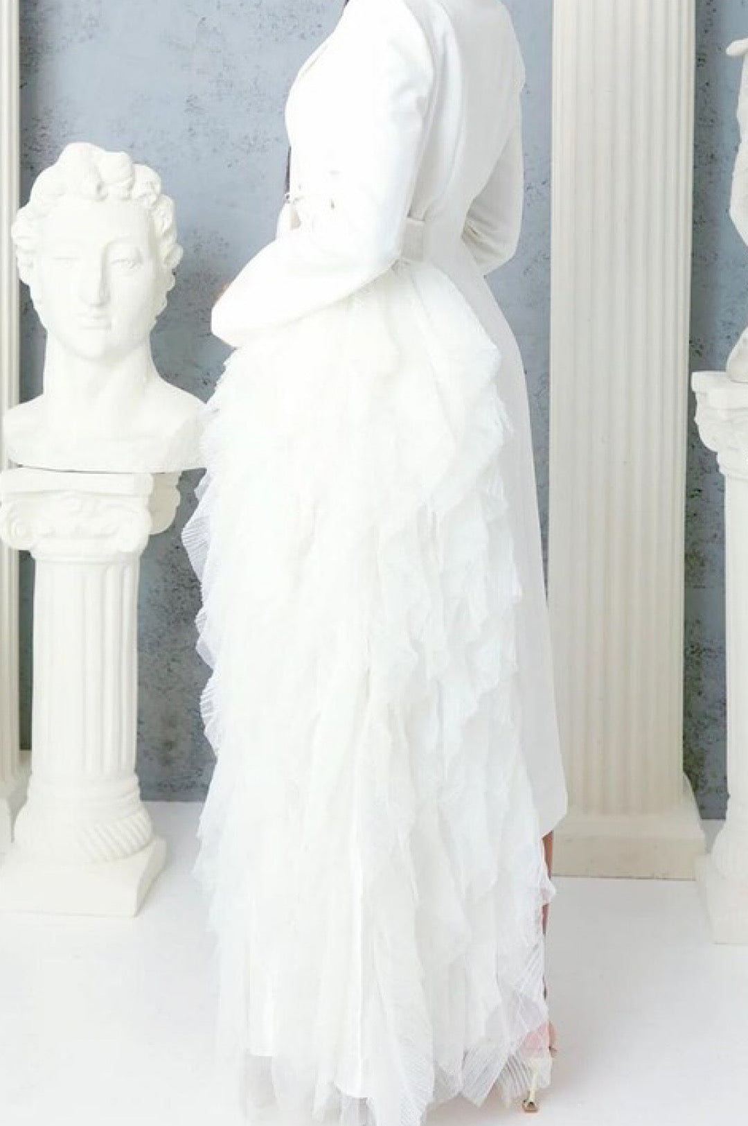 White Side Tulle Detail Dress Jacket
