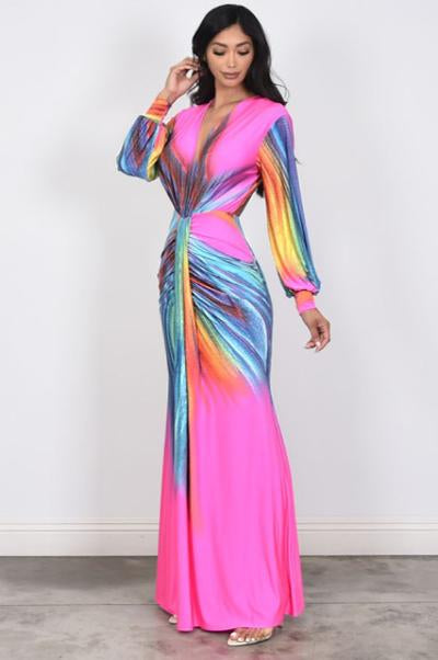 Multi Color Pink Swirl Print Dress