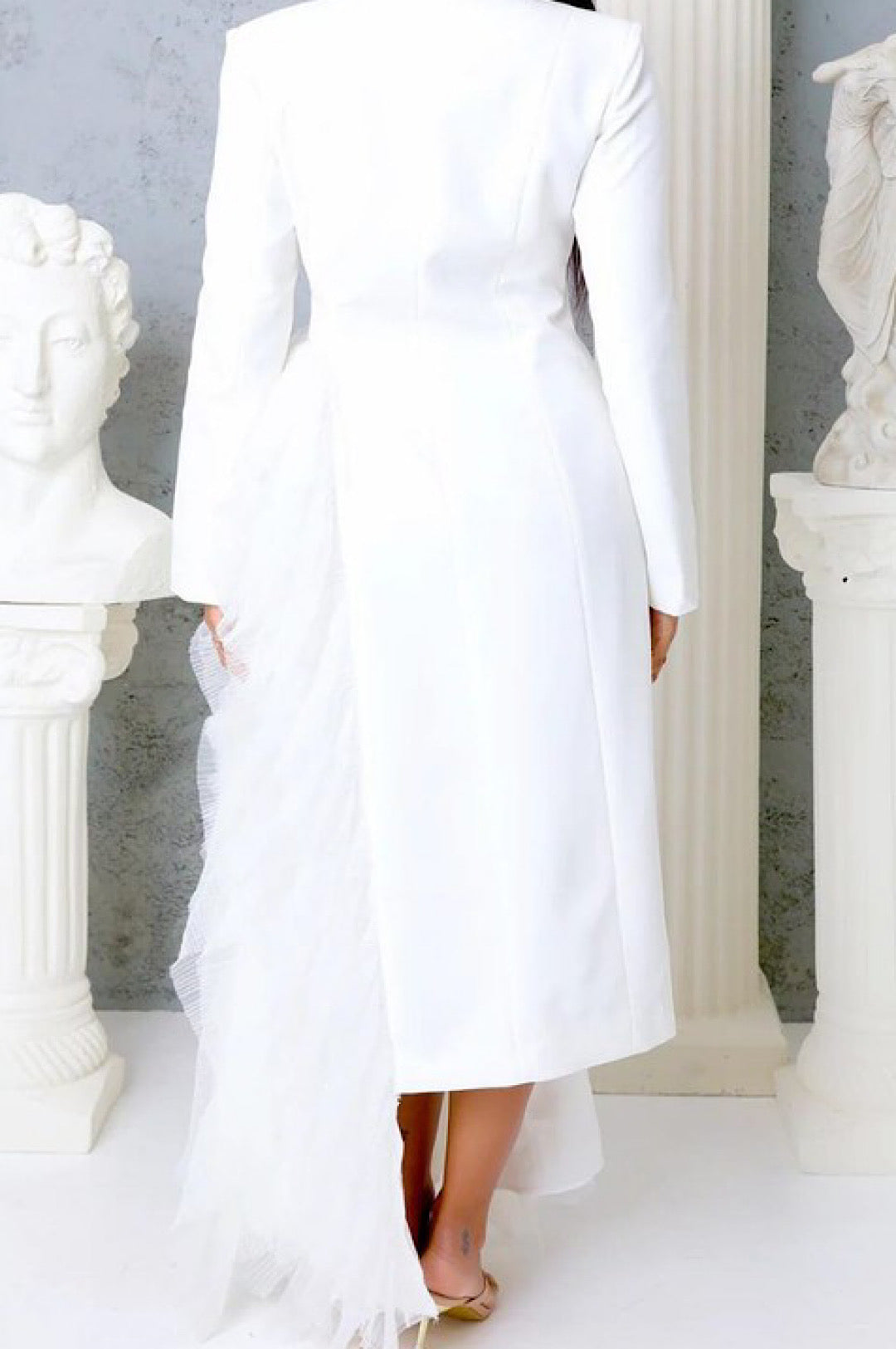 White Side Tulle Detail Dress Jacket