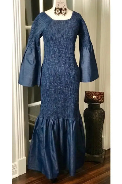 One Size Fits Most Blue Denim Mermaid Style Dress