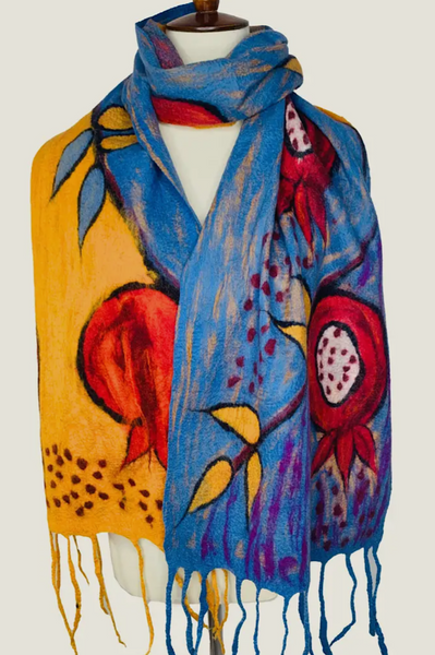 Yellow Orange Blue Multi Color Abstract Print Wrap Scarf Shawl