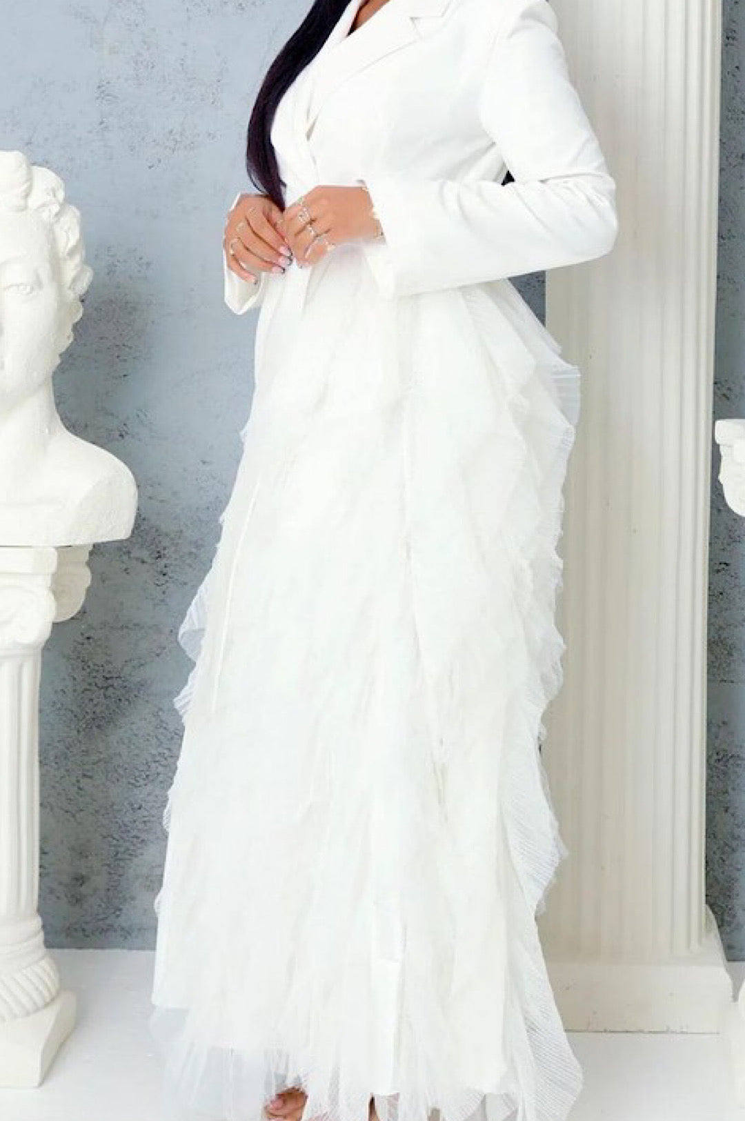 White Side Tulle Detail Dress Jacket