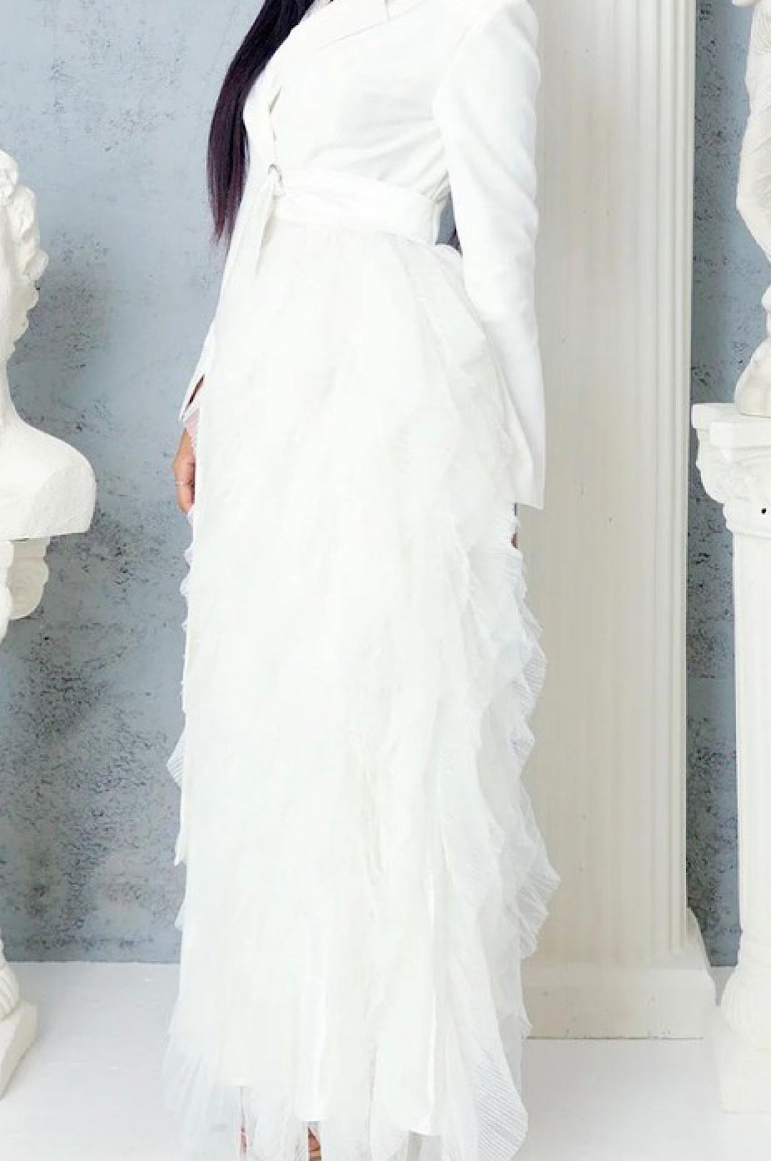 White Side Tulle Detail Dress Jacket