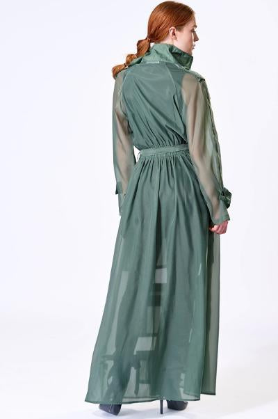 Green Long Sheer Pocket Detail Duster