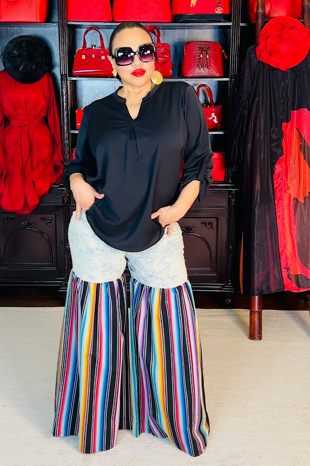 Distressed Light Denim Black Multi Color Palazzo Wide Leg Jeans