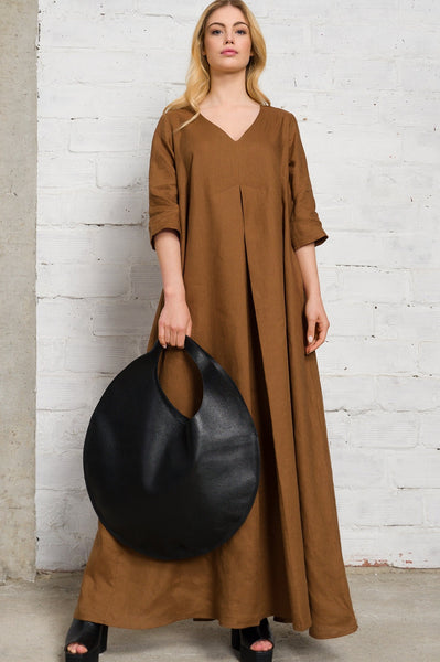 Black Genuine Leather Round Handbag