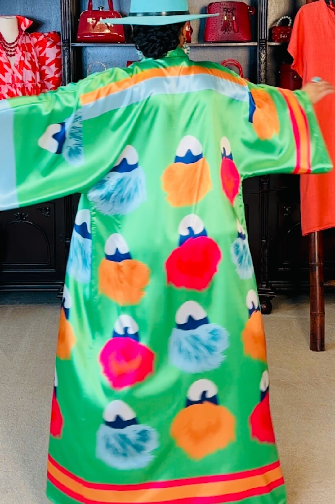 Green Multi Color Kimono Duster (7967057117358)