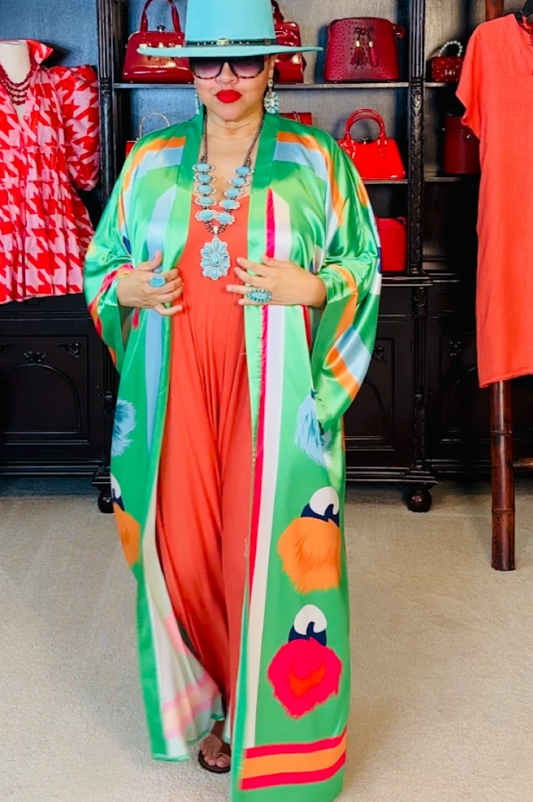 Green Multi Color Kimono Duster (7967057117358)