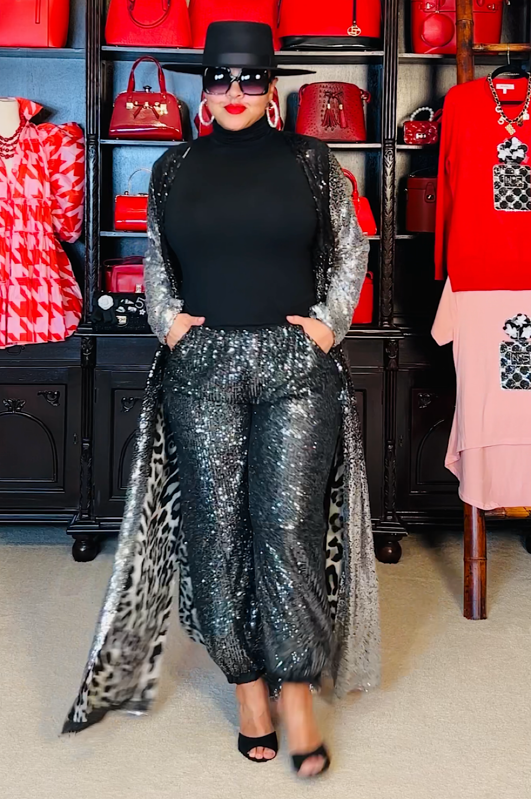 Black Silver Grey Sequin Duster Coat (7885544456366)