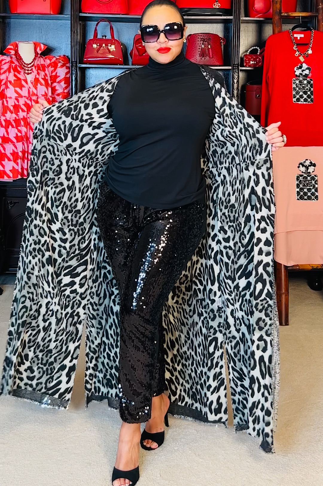Black Silver Grey Sequin Duster Coat (7885544456366)