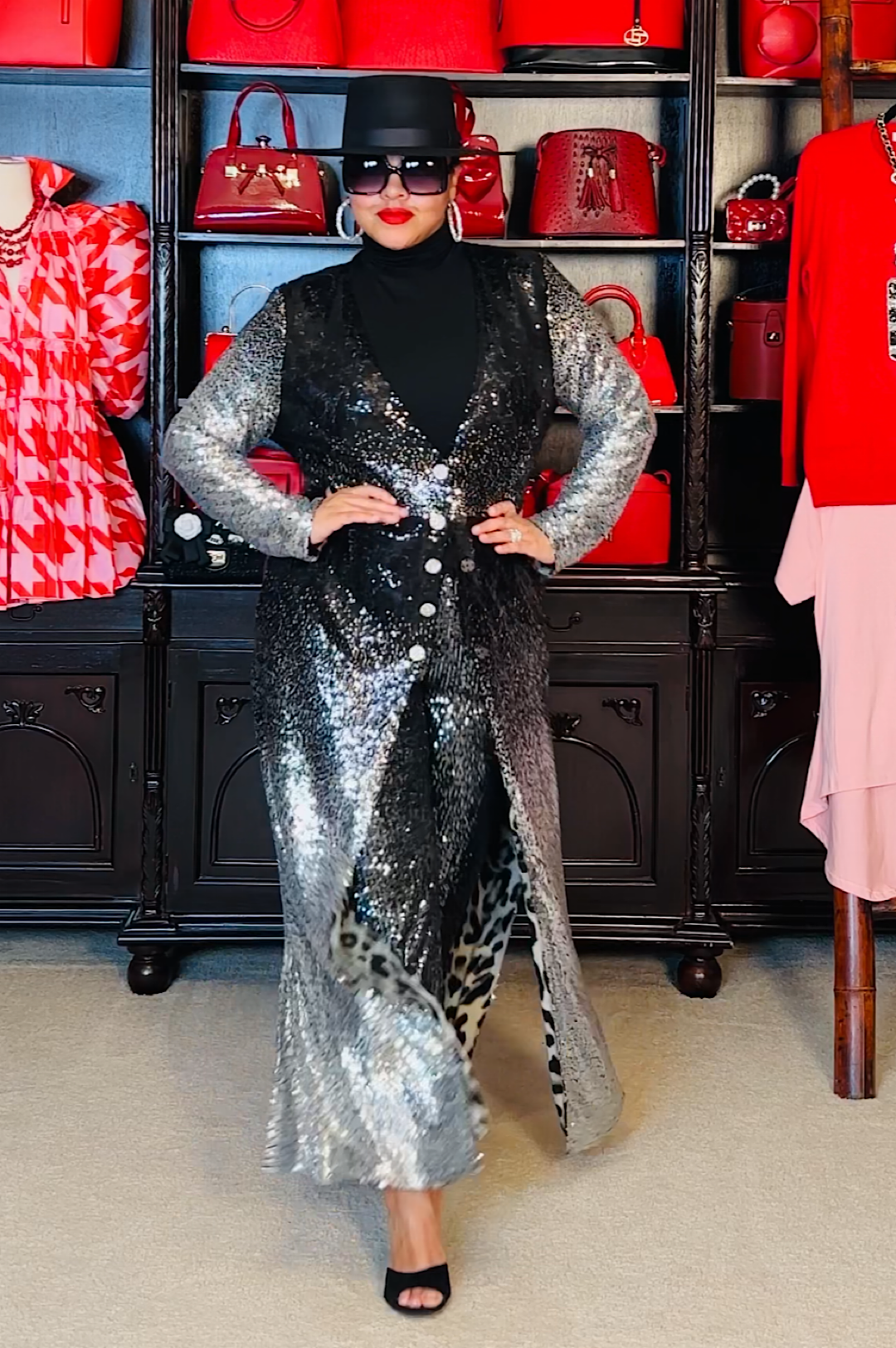 Black Silver Grey Sequin Duster Coat (7885544456366)
