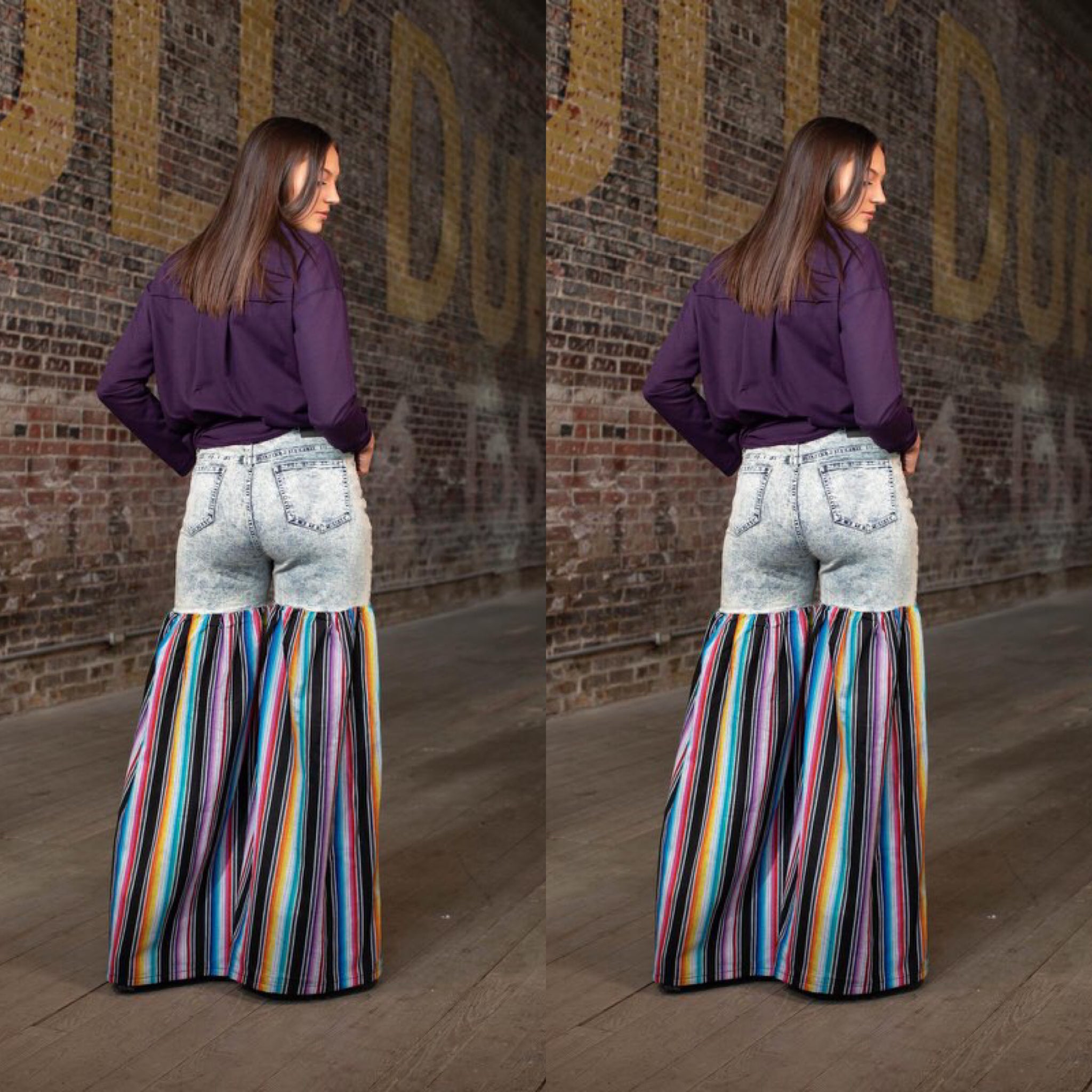 Distressed Light Denim Black Multi Color Palazzo Wide Leg Jeans (6129369252014)
