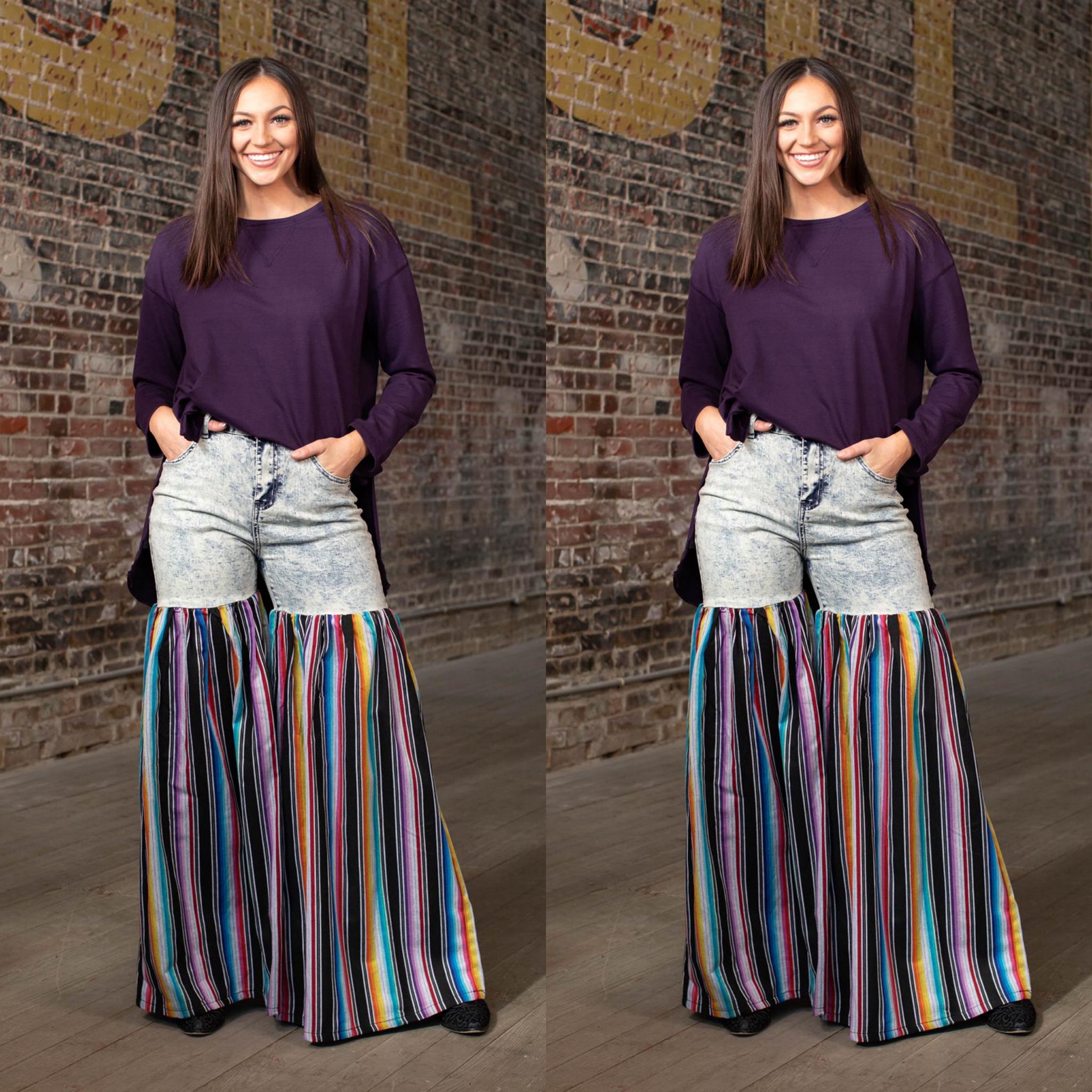 Distressed Light Denim Black Multi Color Palazzo Wide Leg Jeans (6129369252014)