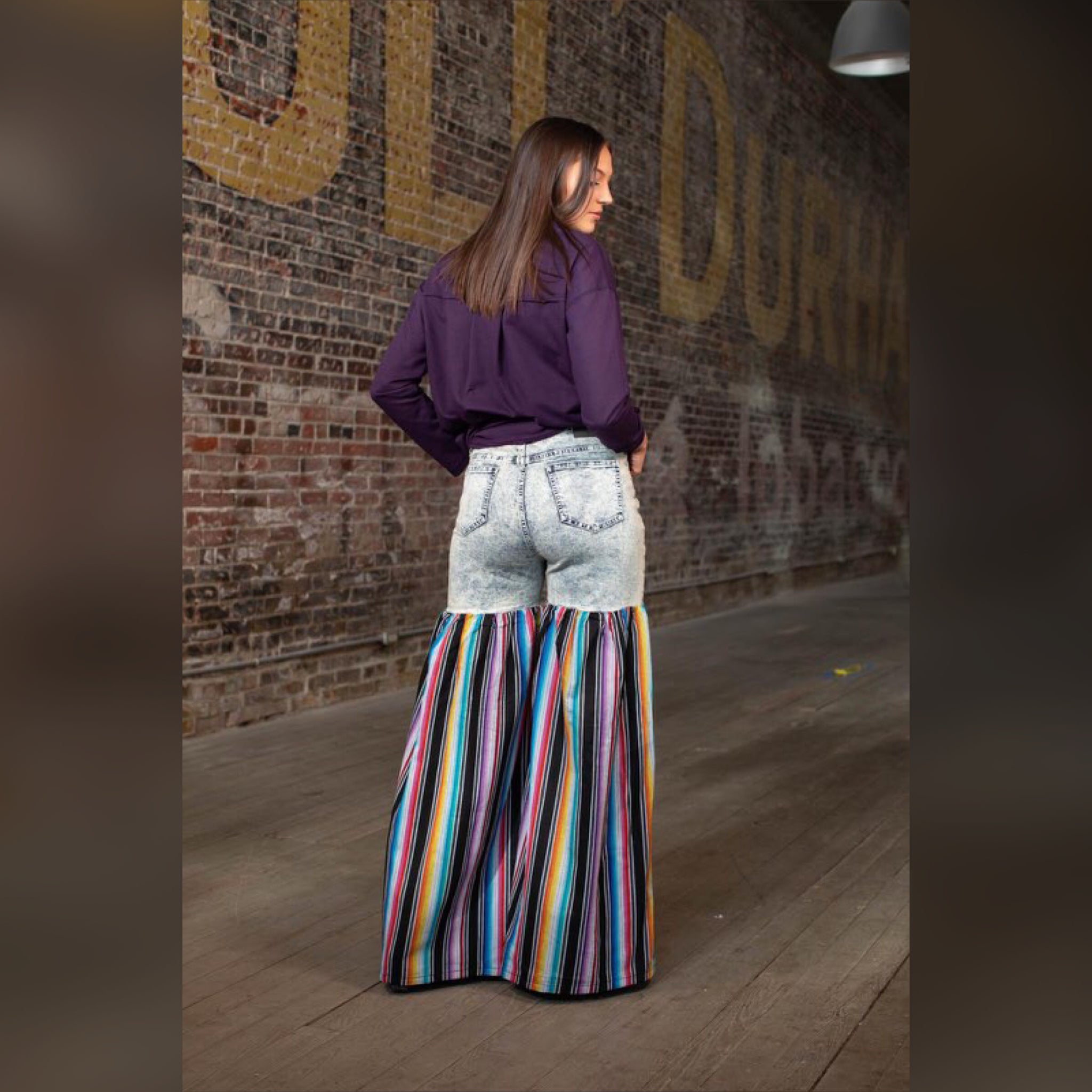 Distressed Light Denim Black Multi Color Palazzo Wide Leg Jeans (6129369252014)