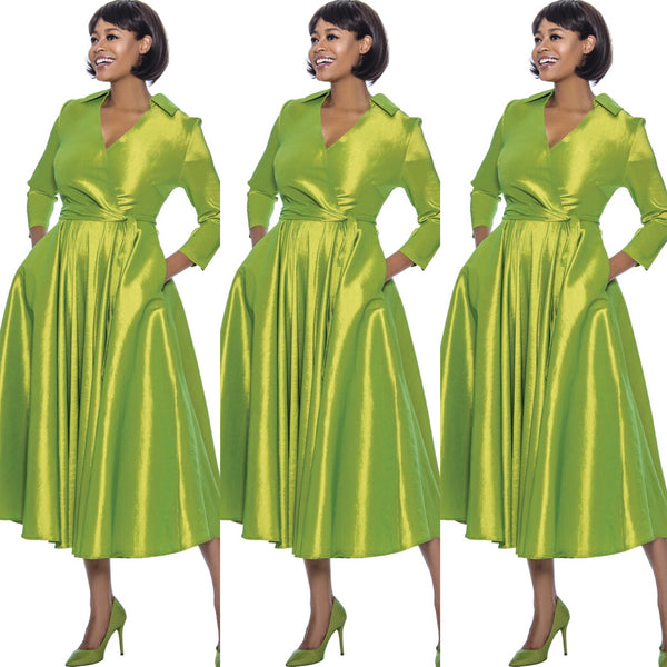 Green Classic Style Faux Wrap Dress (7563548786862)