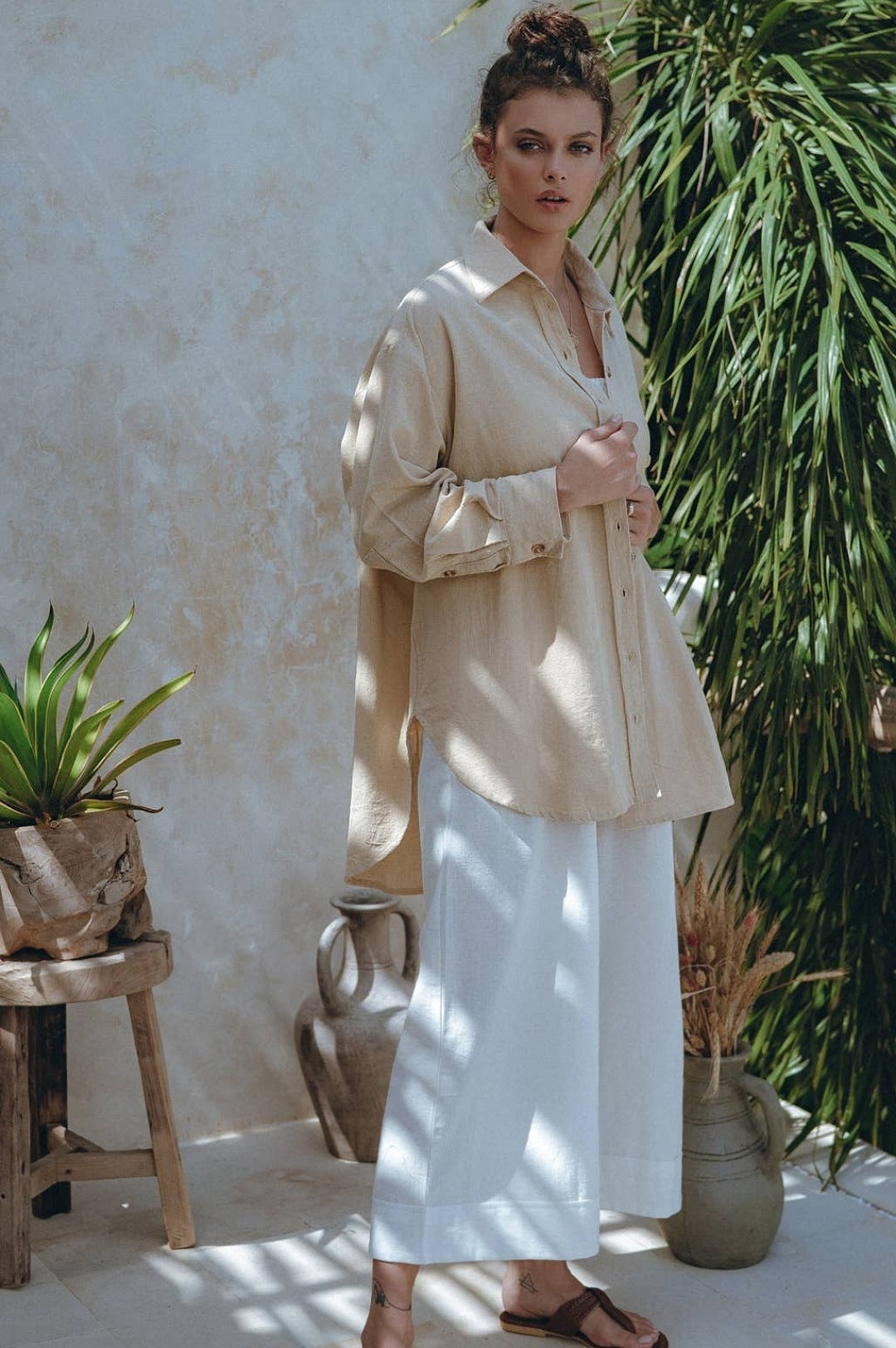 Off White Wide Leg Linen Pants (7709444014254)