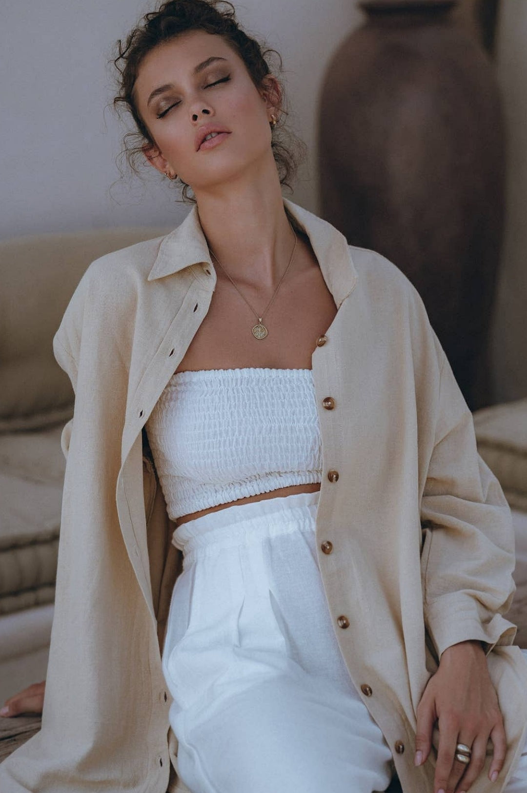 Linen Off White Strapless Tube Top (7709419536558)