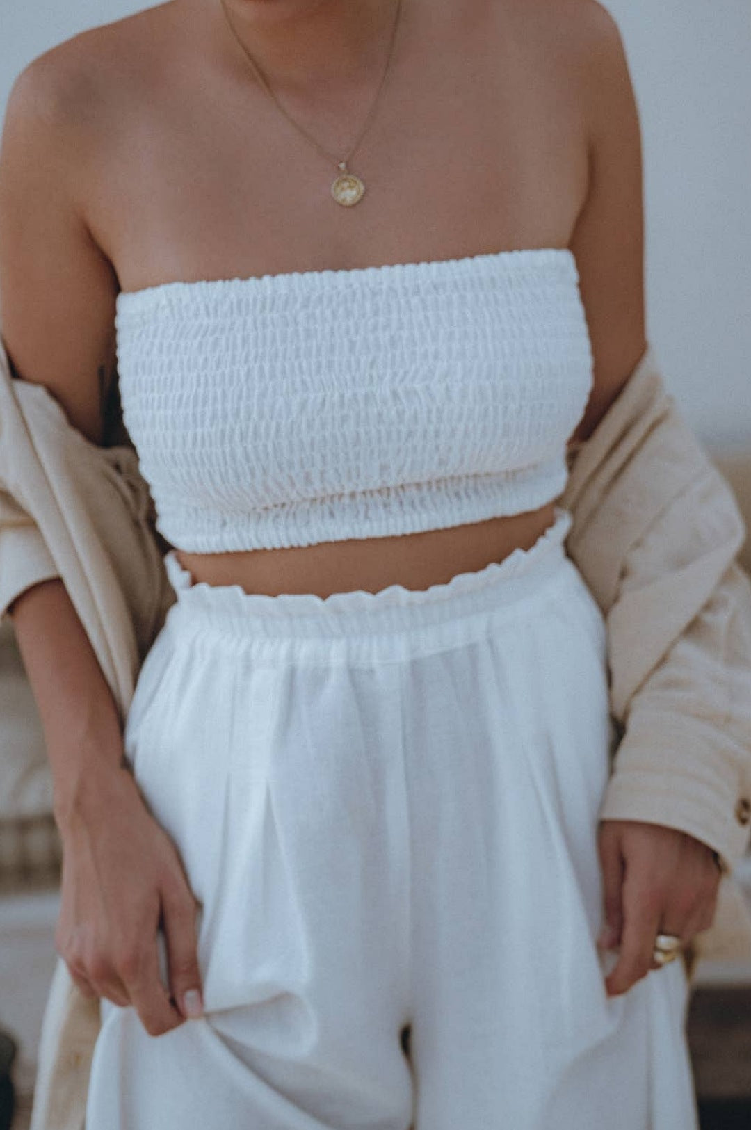 Off White Wide Leg Linen Pants (7709444014254)