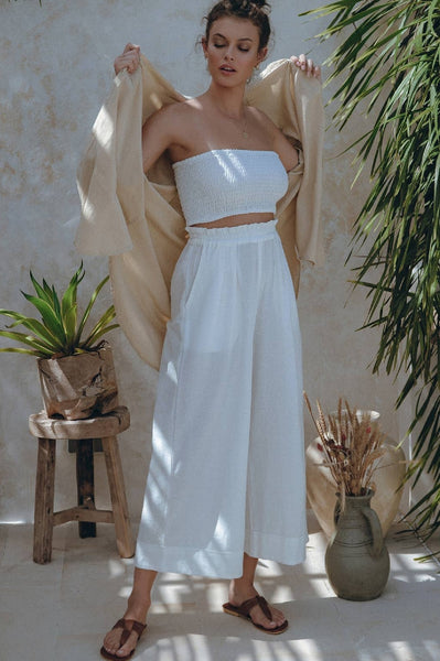 Off White Wide Leg Linen Pants (7709444014254)