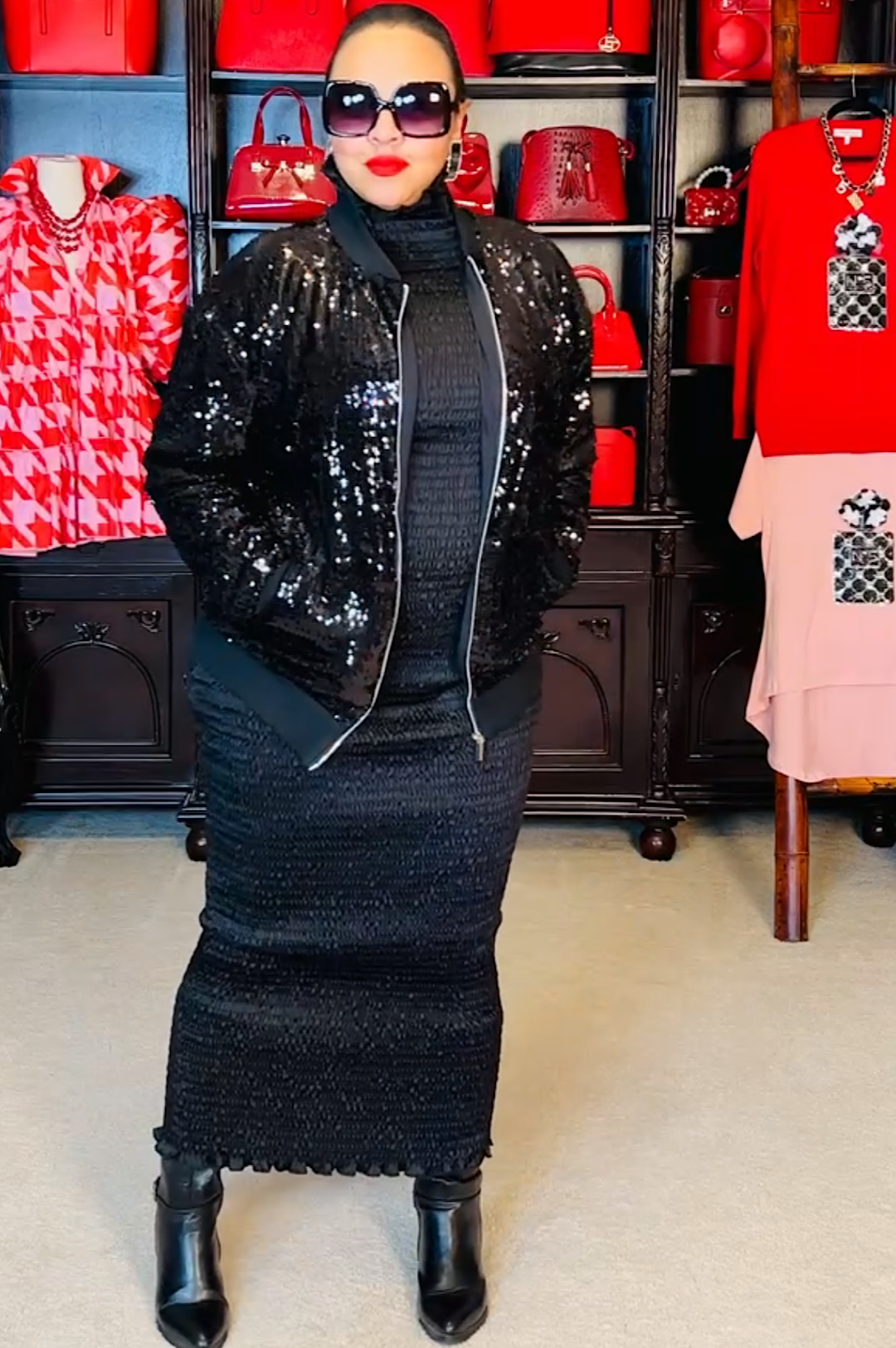 Black Sequin Zipper Front Jacket (7893842624686)