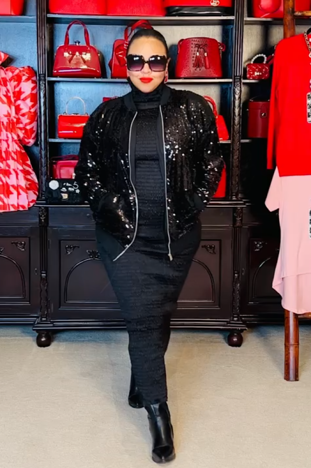 Black Sequin Zipper Front Jacket (7893842624686)
