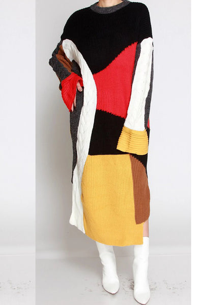 Abstract Color Block Sweater Dress (7881276620974)
