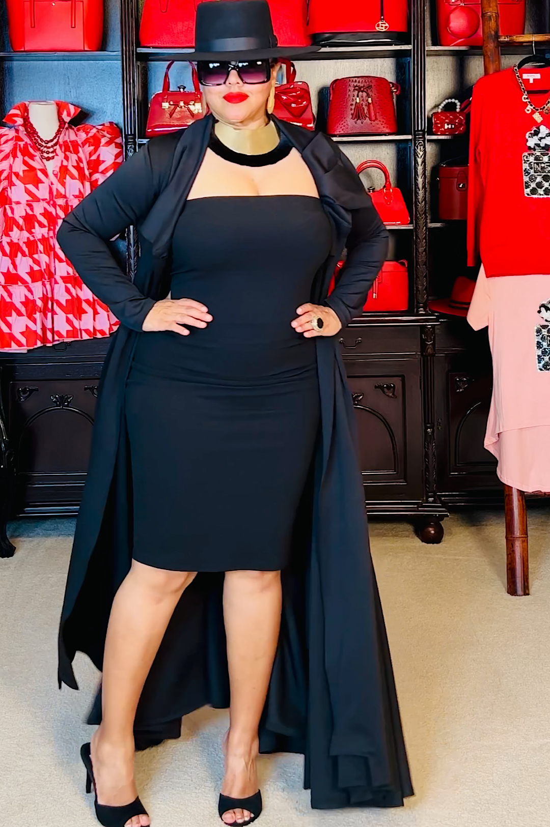 Beautiful Black Long Duster Coat Dress (6330890813614)
