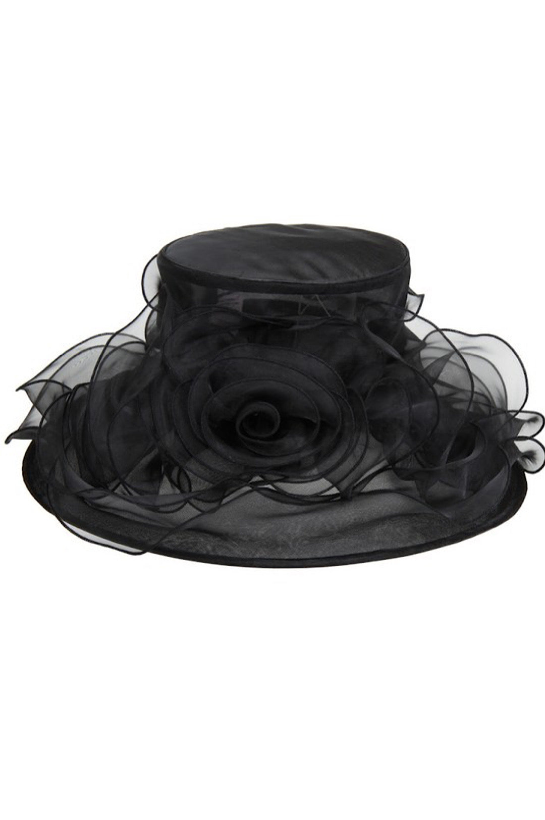 Black Feather Floral Detail Organza Wide Brim Hat (7911762952366)