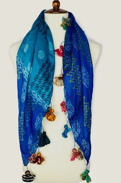 Teal Turquoise Blue Multi Tassel Scarf