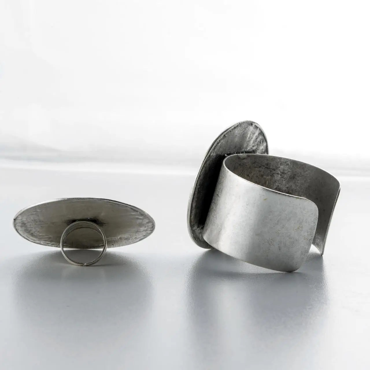 Silver Oversized Round Circle Artisan Ring & Bracelet Set