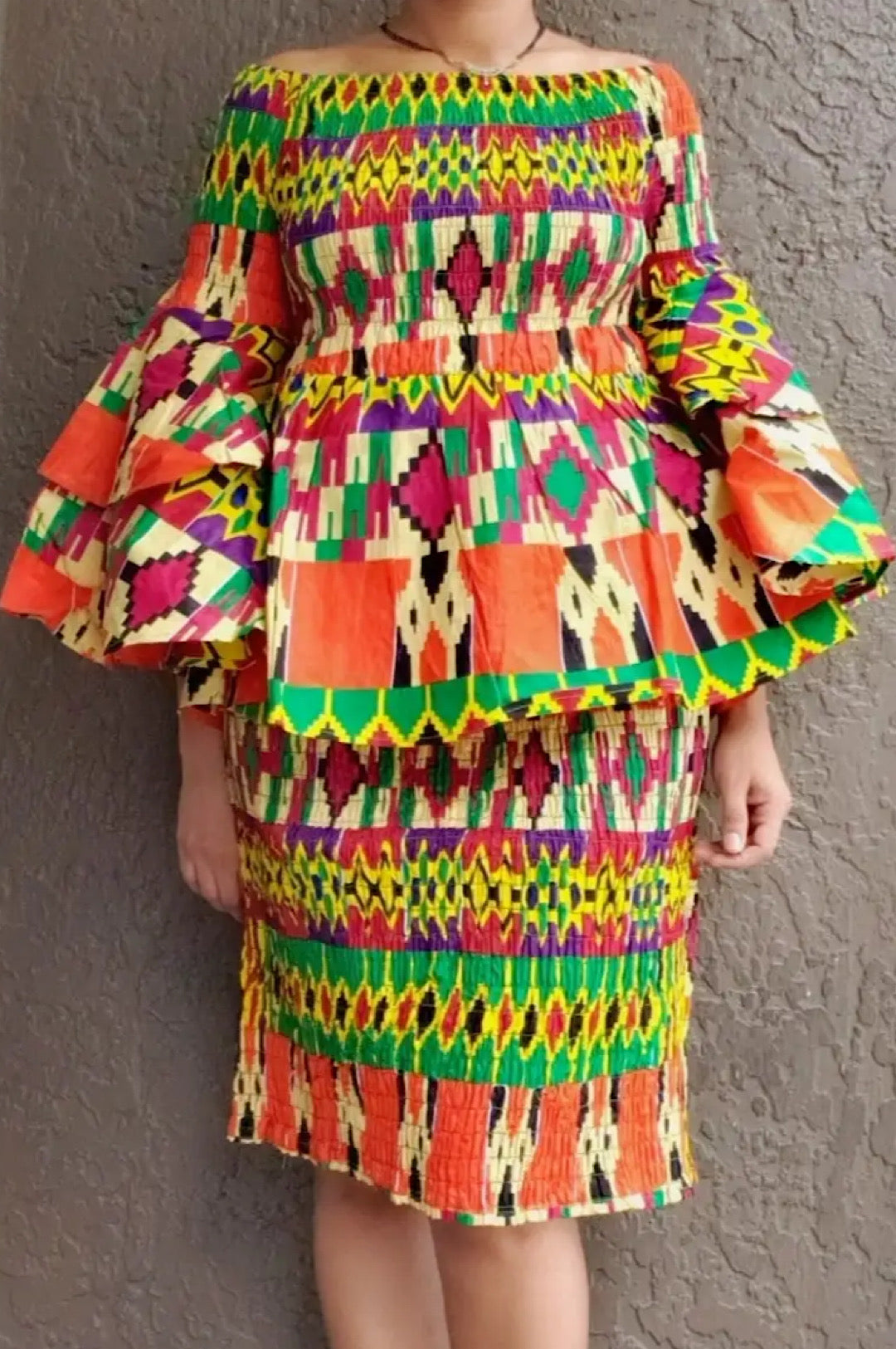 Bright Multi Color Two Piece Skirt Set