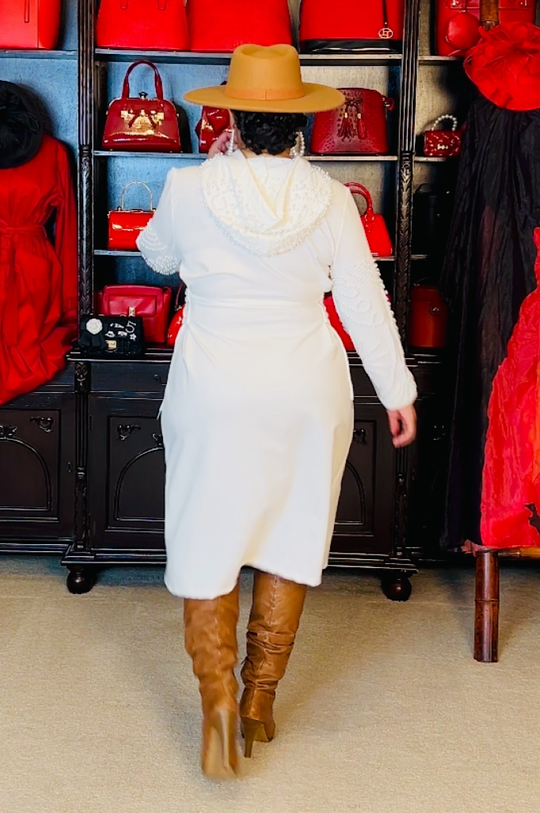 Ivory Pearl Hoodie Dress