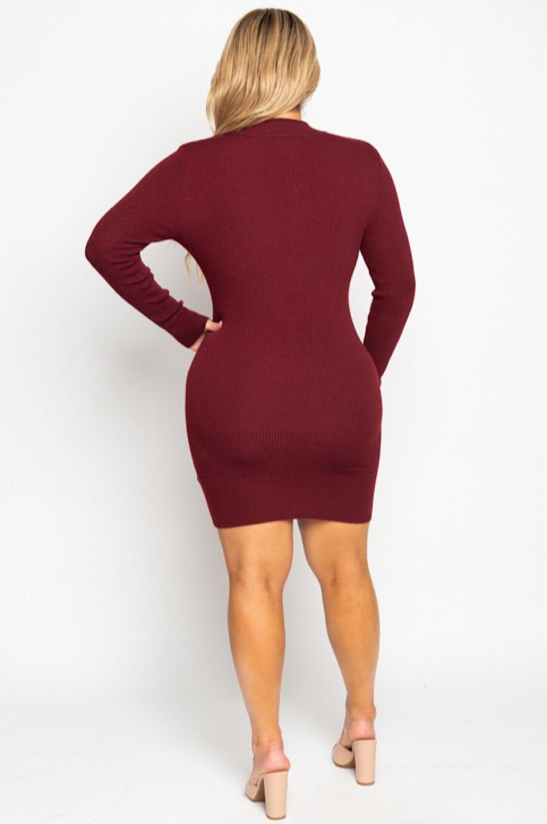 Burgundy or Black Zip Front Sweater Dress Top
