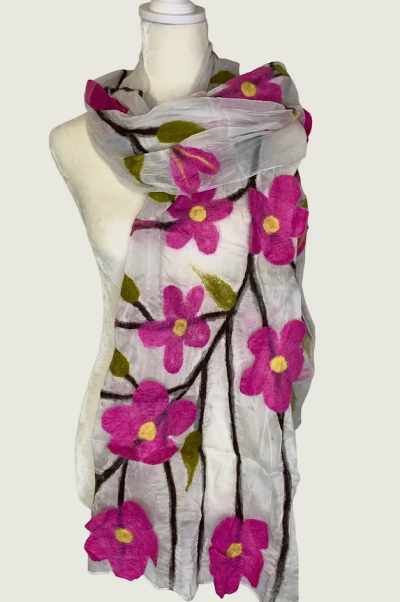 White Pink Flower Scarf