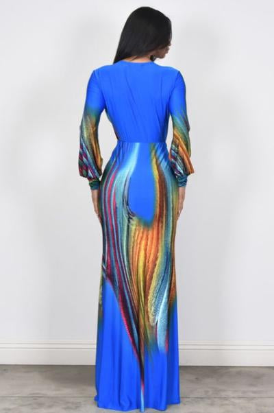 Multi Color Blue Swirl Print Dress