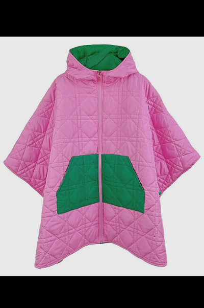 Pink Green Hoodie Puffer Zipper Cape