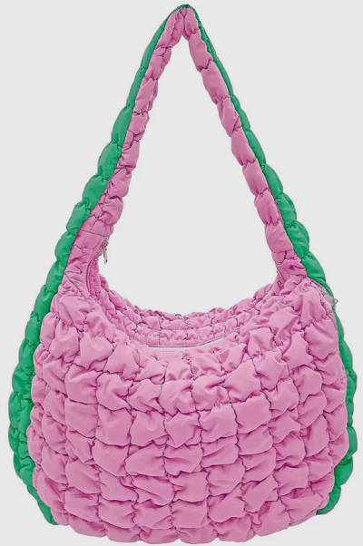 Pink Green Quilted Shoulder Handbag