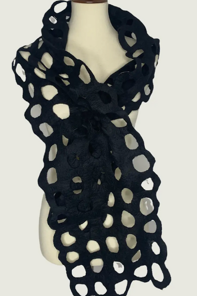 Black Open Detail Wrap Scarf Shawl