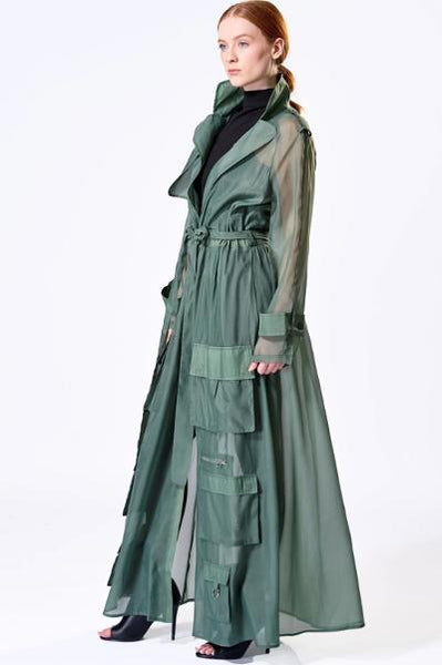 Green Long Sheer Pocket Detail Duster