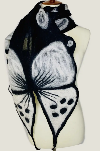 Black White Butterfly Wrap Scarf Shawl