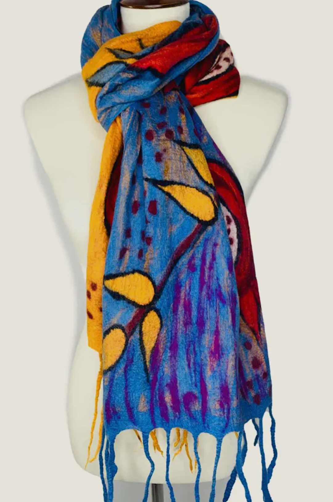 Yellow Orange Blue Multi Color Abstract Print Wrap Scarf Shawl