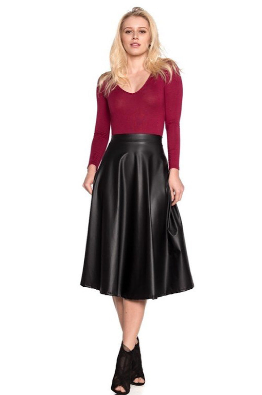 Black Faux Leather A-Line Skirt