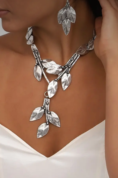 Silver Leaf Silver Plated Jewelry Set