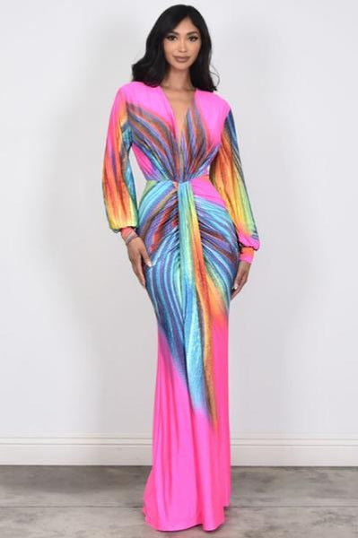 Multi Color Pink Swirl Print Dress