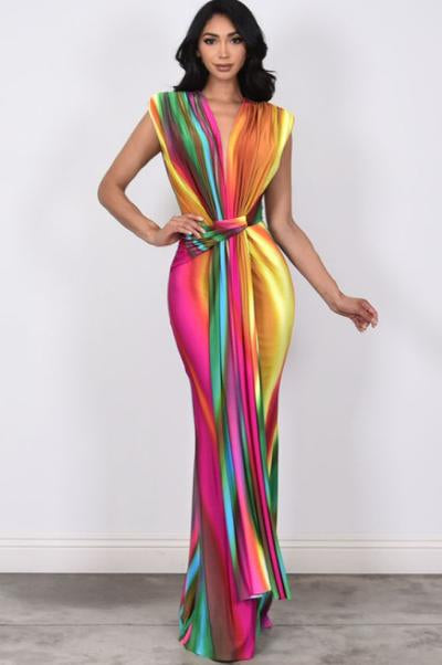 Multi Color Rainbow Swirl Print Dress