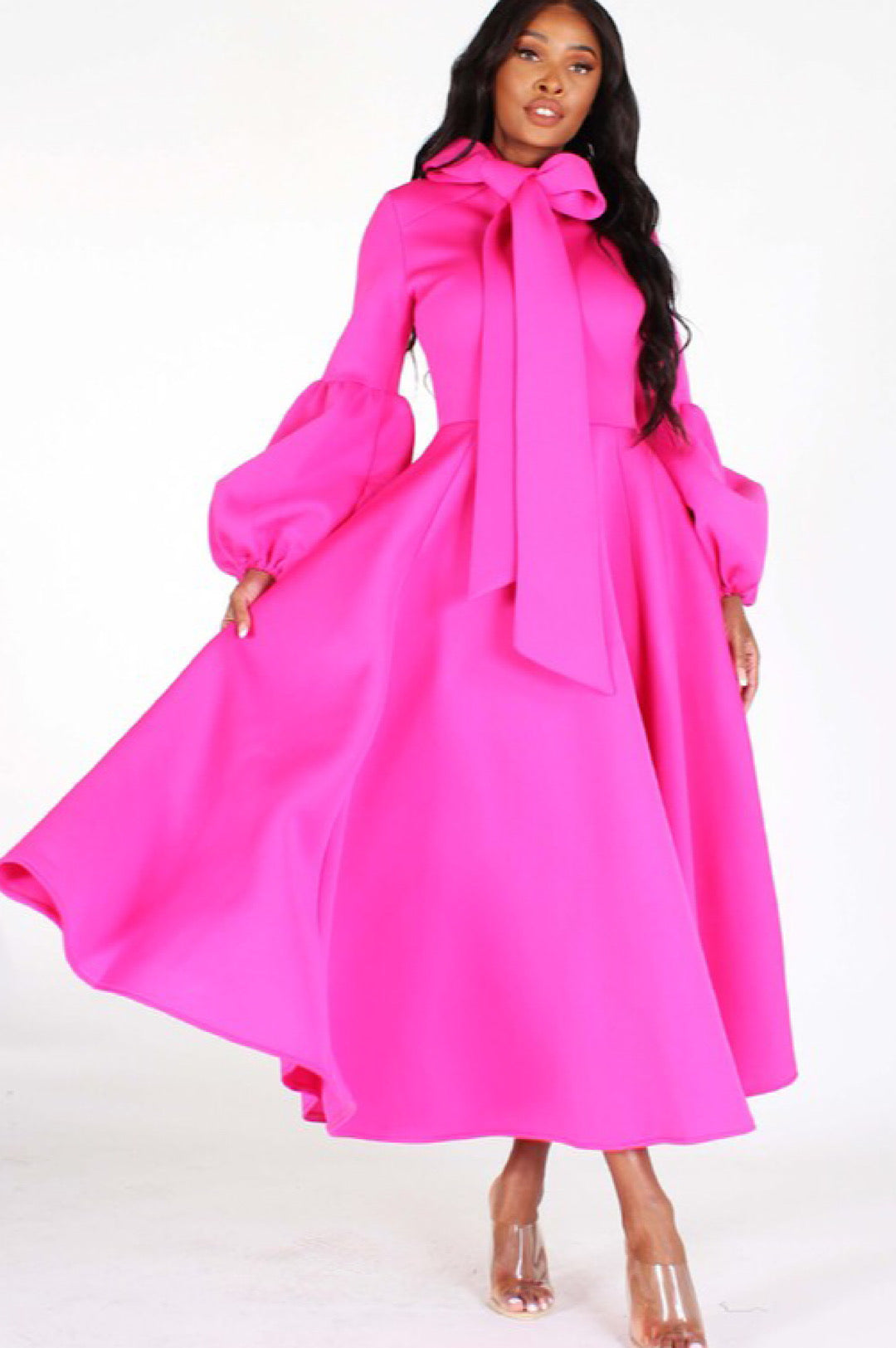 Pretty In Pink Necktie Mid Length Dress (7979274010798)