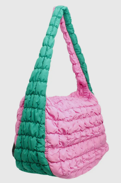 Pink Green Quilted Shoulder Handbag