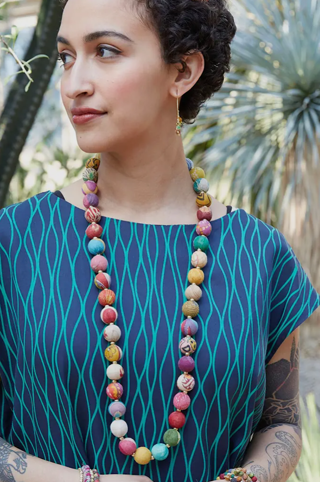 Long Single Strand Multi Color Bead Necklace