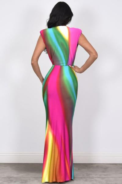 Multi Color Rainbow Swirl Print Dress